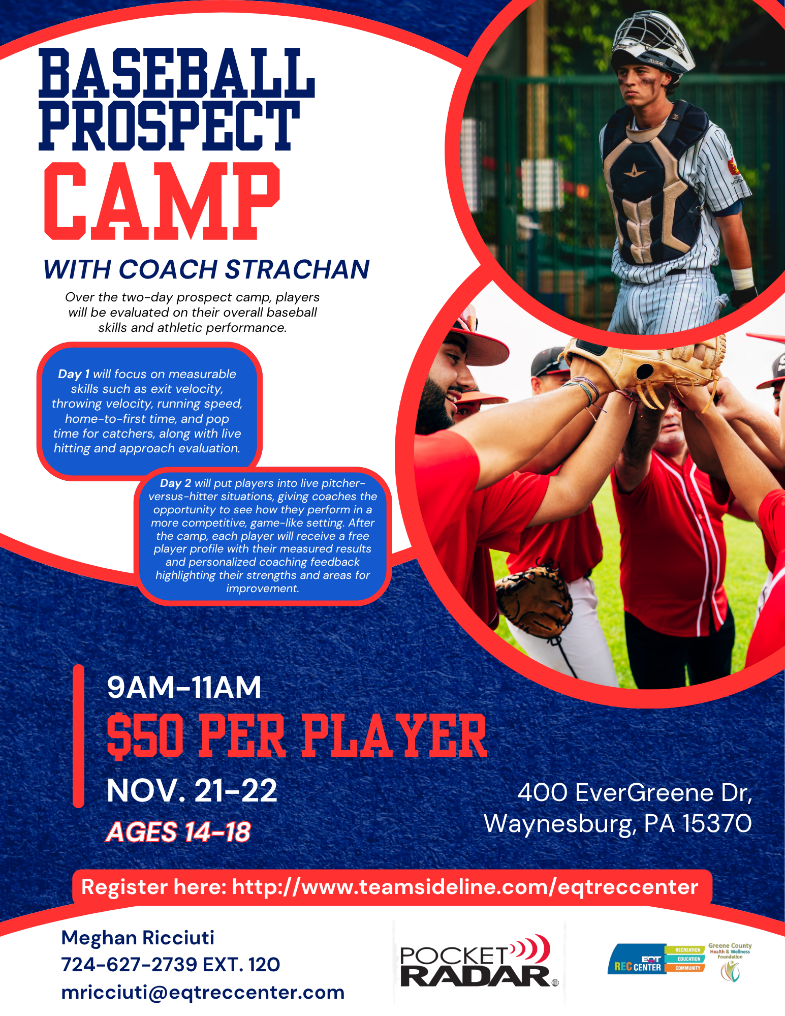 Blue and Red Modern Baseball Camp Flyer